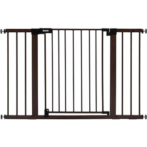 BABELIO Baby Gate with Black Wood Pattern, 29-48 Inch Auto Close Dog Gate for The House, Stairs and Doorways, Pressure Mounted Pet Gate with Door and Y Spindle Rods