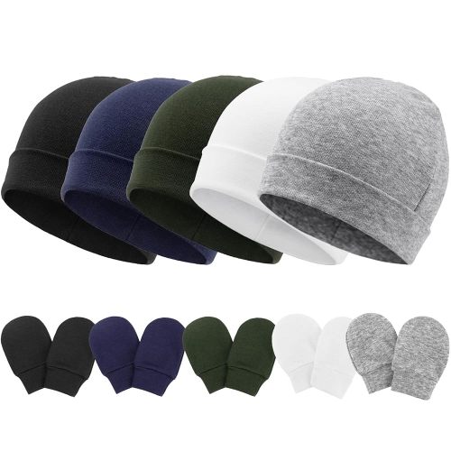 Newborn Baby Hats and Mittens Set Infant Beanie Cap Toddler Gloves Newborn Hospital Hats for Baby Boys Girls Kid 0-6 Months