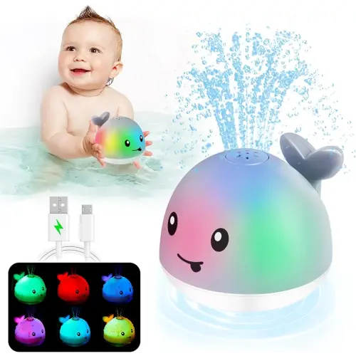 【2024 Upgraded】Baby Bath Toys, Rechargeable Whale Bath Toy Sprinkler, Light Up Bath Toys for Toddlers 1-3, Baby 6-12 12-18 Months Bathtub Fountain Spray Water Toy, Baby Birthday Shower 1 2 3 4 5 Gifts