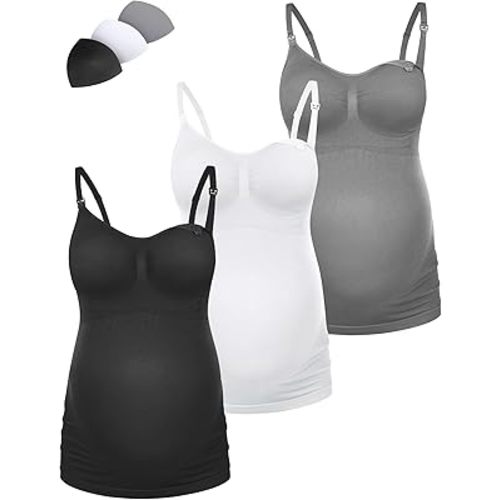 HOFISH Support Nursing Tank Tops for Breastfeeding, Comfort Stretch Maternity Camisoles with Built in Bra