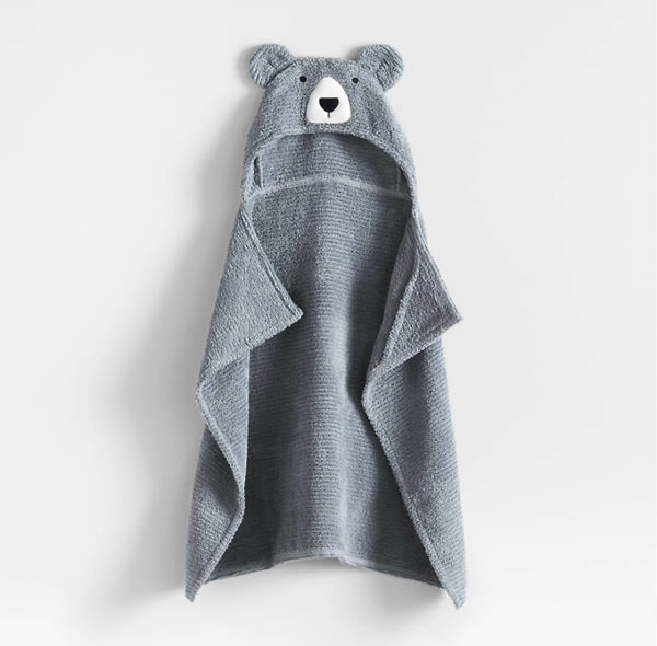 Bear Smoke Blue 100% Organic Cotton Hooded Baby Towel