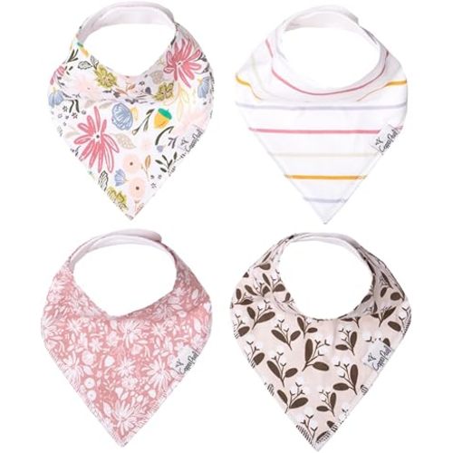 Copper Pearl 4 Pack Soft Cotton Baby Bibs for Drooling and Teething, Absorbent Drool Bibs for Baby Girl and Boy, Adjustable to Fit Newborns to Toddlers, Tons of Styles (Olive)