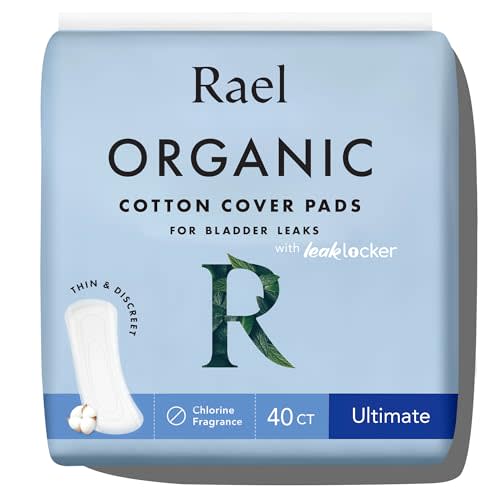 Rael Incontinence Pads for Women, Organic Cotton Cover, Postpartum Essential, Heavy Absorbency, Bladder Control, 4-Layer Core with Leak Guard Technology, Long Length (Ultimate, 40 Count)