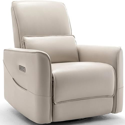 Swivel Recliner Chair, Glider Rocking Chair Nursery, Electric Rocking Recliner Chair of Faux Leather, Power Rocker Recliner Chair with Side Pockets and Type-C & USB Ports for Living Room