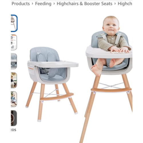 3-in-1 Convertible Wooden High Chair, High Chairs for Babies and Toddlers, Baby High Chair with Adjustable Legs & Dishwasher Safe Tray, Made of Sleek Hardwood & Premium Leatherette, Blue Color