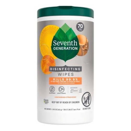 Seventh Generation Lemongrass Citrus Disinfecting Wipes - 70ct