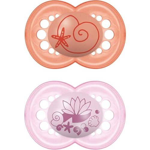 MAM Original Baby Pacifier, Nipple Shape Helps Promote Healthy Oral Development, Sterilizer Case, 2 Pack, 6-16 Months, Pearl/Girl
