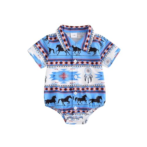 KtwHarnu Western Baby Boy Clothes Cow Print Shirt Romper Short Sleeve Button Down Bodysuit Cowboy Summer Outfit