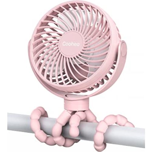 Stroller Fan Clip on Baby Fan Battery Car Seat Fan USB Rechargeable Small Portable Fan, Flexible Tripod for Crib Treadmill Golf Cart Bike Trip Beach Camping, 360°Rotatable, 3 Wind Speed, Pink