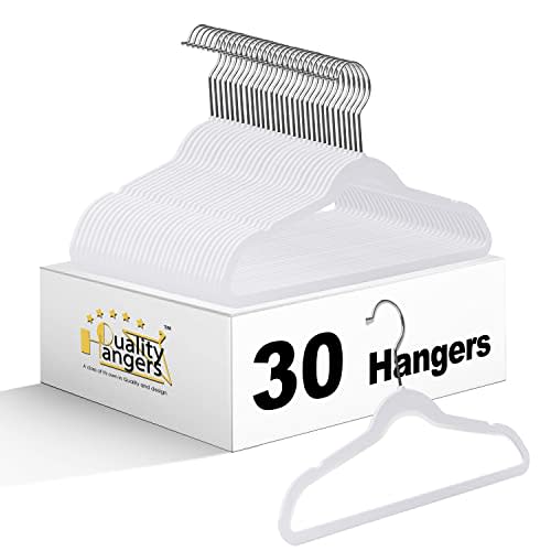 Quality Kids Plastic 30 Pack Non Velvet Non-Flocked Thin Compact Children's Hangers Swivel Hook for Shirts Blouse Coats (White, 30)