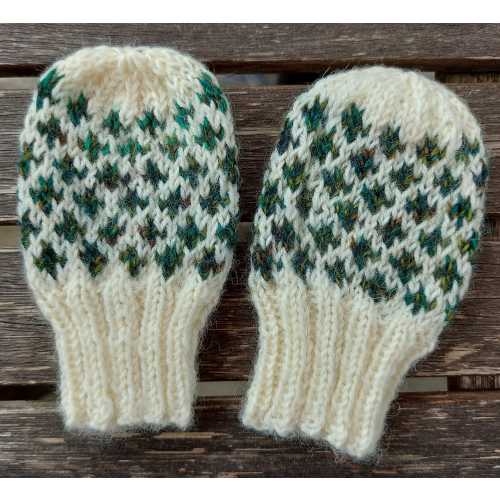 Hand knit baby mittens IVORY & GREEN