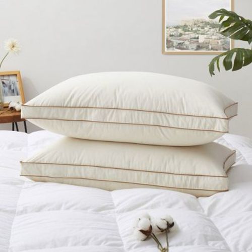 Peace Nest 100% Organic Cotton Down Feather Gusseted Bed Pillows Set Of 2, Pillow-in-a-pillow Design, Gusset, Standard