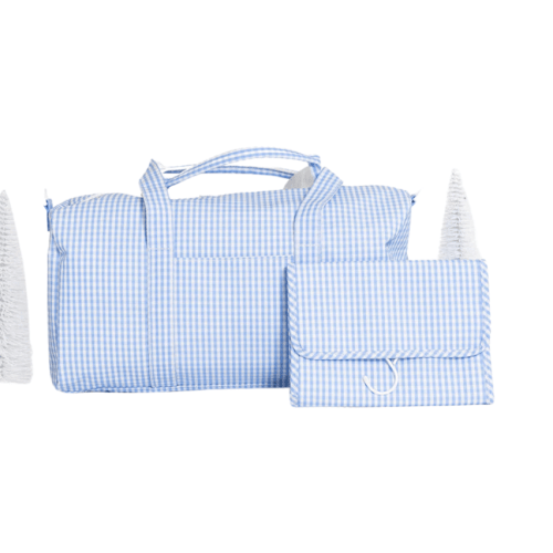Weekender Gift Set - Duffel and Hanging Bag - Gingham Sky