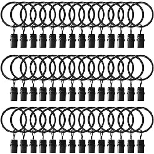 42 Pack Curtain Rings with Clips 1.26" Interior Diameter,Metal Drapery Ring with Clips Compatible with up to 1 inch Drapery Rod,Strong Vintage Decorative Rustproof Drapery Ring with Hooks(Black)