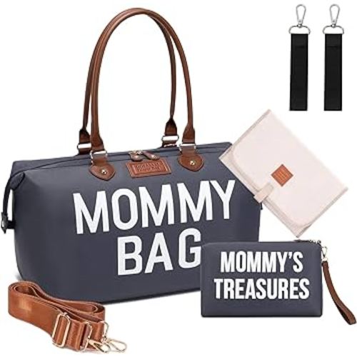 DOFASAYI Mommy Bag for Hospital, Diaper Bag Tote with Changing Pad, Pouches, Straps, Stroller Hook, Multifunction Hospital Bags for Labor and Delivery, Large Travel Tote Bag for Boys, Girls, Dark Gray