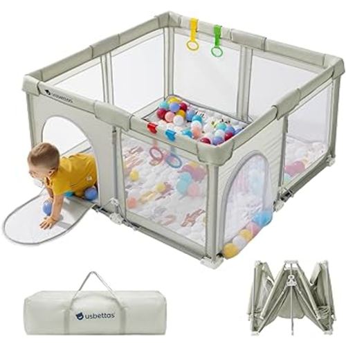 Foldable Baby Playpen,Portable Playpen for Babies and Toddler,50 * 50 Inch Kids Travel Play Pen with 4 Handlers,Carry Bag,Baby Play Yard for Indoor&Outdoor,Beige