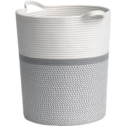 INDRESSME Baby Laundry Basket for Nursery, Kids Laundry Hamper, Tall Storage Basket for Living Room, Rope Basket for Blankets, Clothes, 17¾ x 15¾ x 13¾ inches, Grey