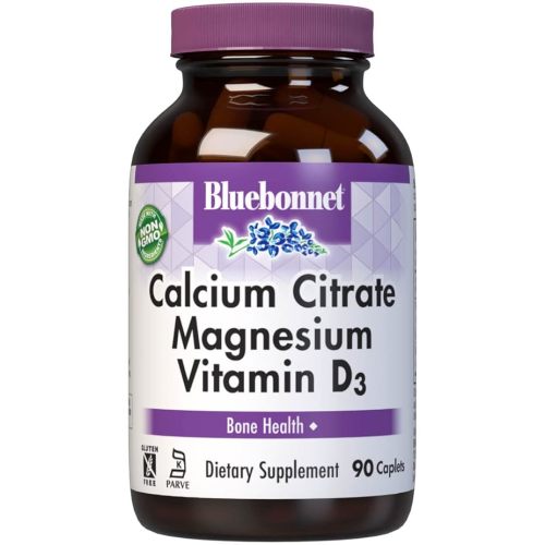 Bluebonnet Nutrition Calcium Citrate Magnesium Plus Vitamin D3 Caplets, Bone Health & Muscle Relaxation, Non GMO, Gluten, Soy & Milk Free, Kosher, White, 90 Count