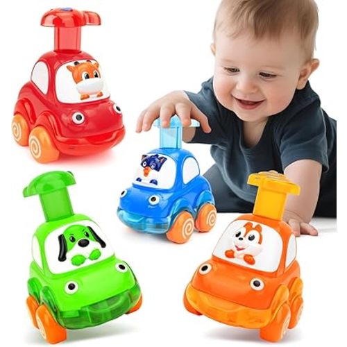 Baby Car Toys for One Year Old Boy Birthday Gift,Push and Go Cars for Toddlers 1-3 Newborn Infant 4pcs Vehicles Set for Kid 12-18 Months Toddler Toys First Birthday Gifts for 1-3 Year Old Boys Girls