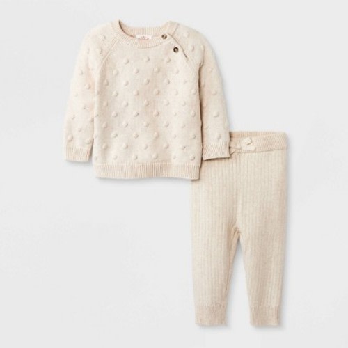 Baby Bobble Top & Bottom Set - Cat & Jack™ Cream 0-3M