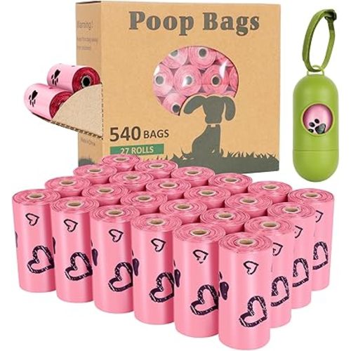 Dog Poop Bag Rolls Pink: 540 Count Dog Waste Bags with Dispenser, Extra Thick Strong Leak proof Poop Bags for Dogs Doggy | Unscented