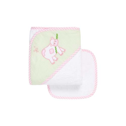 Cow Baby Hooded Towel & Washcloth Set, Pink