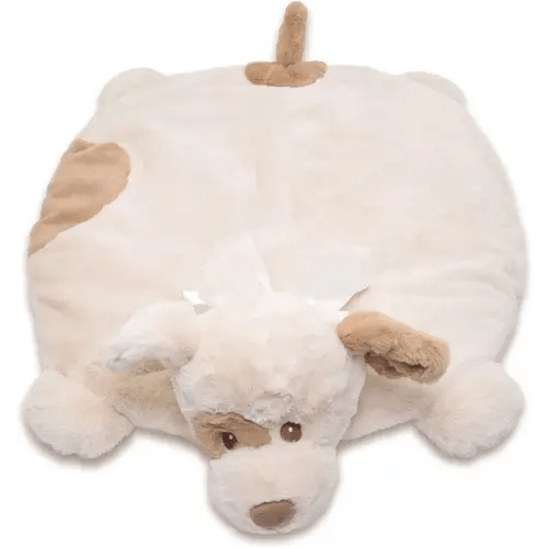 Bearington Baby Lil' Spot Belly Blanket, Beige Puppy Dog Plush Stuffed Animal Tummy Time Play Mat