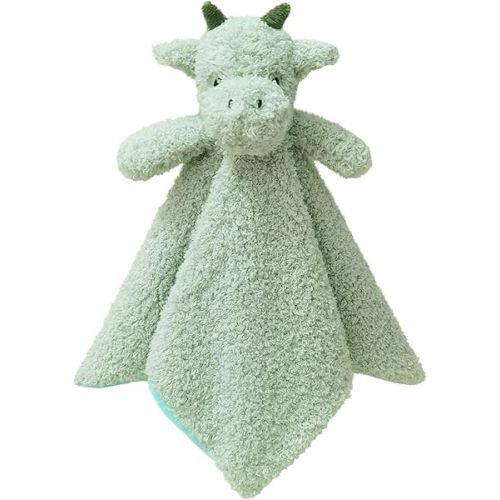 Doindute Baby Green Dragon Soft Stuffed Animal Security Blanket, Plush Dinosaur Character Lovey Blanket, Baby Shower/Nursery Gift, Newborn Infant Toddler Snuggle Blankie for Boys Girls, 14 Inches