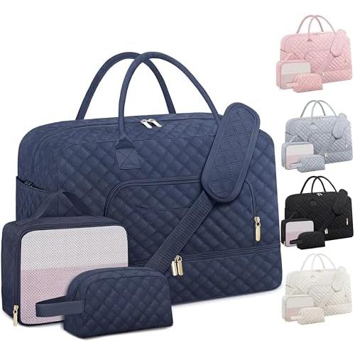 Extra Large Travel Duffle Bag, Weekender Bag for Women with Shoe Compartment, Personal Item Travel Gym Bag with Wet Pocket, Carry on Overnight Bag for Airplanes Hospital Navy Blue