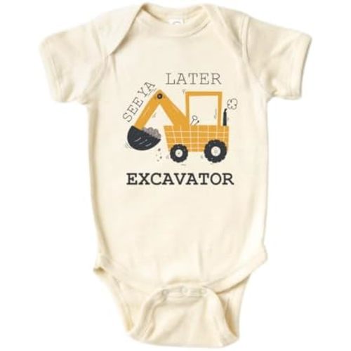 See Ya Later Excavator Cute Construction Baby Onesie® Brand Bodysuit Shirt Premium Custom Clothes Unisex Gift for Mom Newborn
