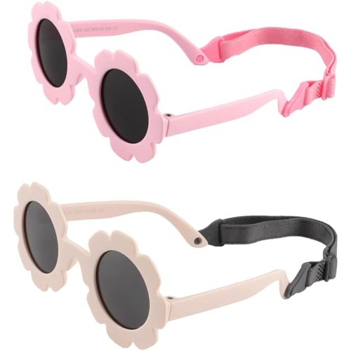 Baby flower Sunglasses with Strap girls Flexible Bendable Polarized Sunglasses for Infant Boys Girls 0-24 Months