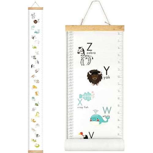 Mibote Baby Growth Height Chart Handing Ruler Wall Decor for Kids, Canvas Removable Height Growth Chart 79" x 7.9" (Letters)