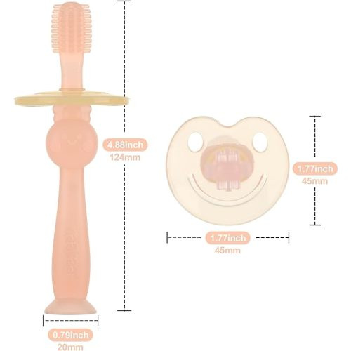 haakaa 360° Baby Toothbrush with Suction Base - Gentle Cleaning for Toddler's Self-Brushing Training, Food-Grade Silicone, Adjustable Safety Shield - Pink (1 Piece)