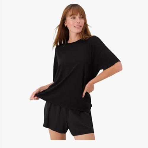 Hanes Women's Originals 2 Piece Lounge, Comfywear Supersoft Boxy T-Shirt & Sleep Shorts Loungewear Set