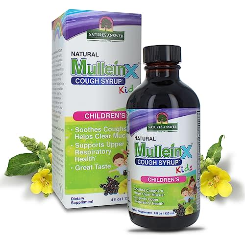 Nature's Answer Mullein X Kids Cough Syrup 4 Ounce - Soothes Coughs, Clears Mucus, Respiratory & Lung Support, Non GMO, Gluten Free, Non Drowsy, Mucus Relief - Natural Honey Flavor