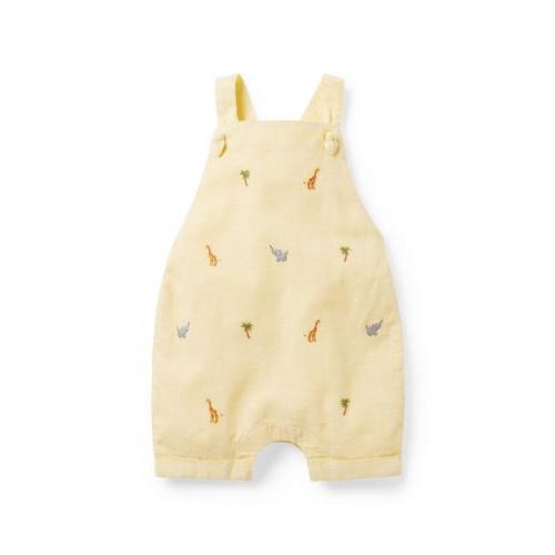 Sunshine Baby Safari Embroidered Linen-Cotton Overall