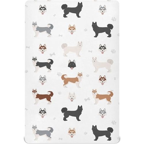Crib Sheets for Boys Siberian Husky Dog Toddler Baby Girl Sheets for Crib,Neutral Mini Crib Nursery Mattress Sheets Fitted,Crib Mattress Soft & Breathable 52 * 28 * 9In