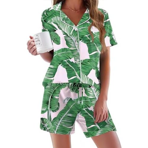 Ekouaer Pajamas Set for Women Short Sleeve Sleepwear Button Down Pjs Soft 2 Piece Lounge Sets XS-XXXL