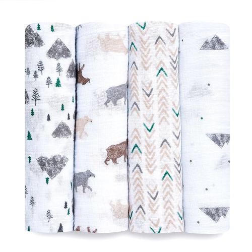 aden + anais Essentials Swaddle Blanket, Muslin Blankets for Girls & Boys, Baby Receiving Swaddles, Newborn Gifts, Infant Shower Items, Toddler Gift, Wearable Swaddling Set, 4 Pack, Bear Necessities
