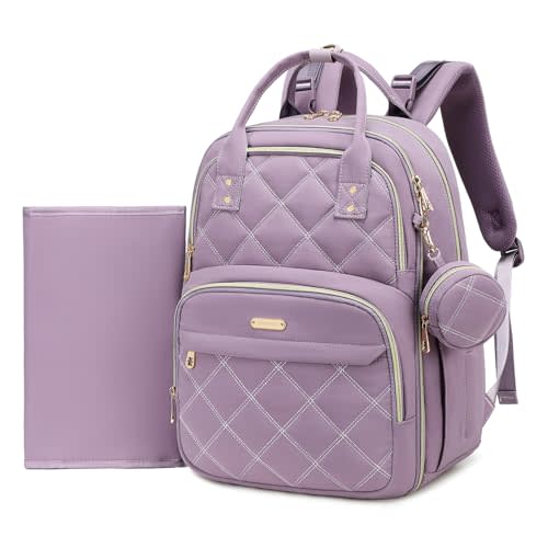 Large Diaper Bag Backpack with Changing Pad & Pacifier Case, Purple | Multi-functional lightweight waterproof maternity & toddler travel backpack. Insulated, wet/dry pocket & stroller straps