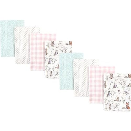 Hudson Baby Cotton Poly Flannel Burp Cloths Multipack, Blush Navy Floral 8-Pack, One Size