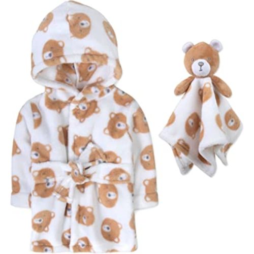 Baby Bathrobe Set for Boys and Girls 0-9 Months Baby Robe with Hood and Baby Gift Set Lovey