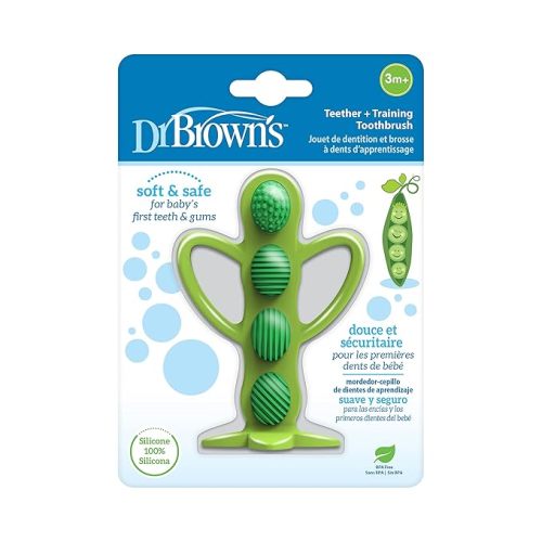 Dr. Brown's Peapod Teether and Training Toothbrush, Soft and Safe for Baby Gums and First Teeth, BPA Free, 100% Silicone, 3m+ - Peapod Toothbrush/Teether