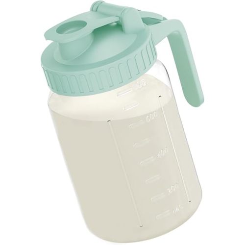 Breast Milk Pitcher Jug - 32 oz Glass Mason Jar Airtight Pitcher with Pour Spout Handle for Breastmilk, Iced Tea, Ice Drinks Storage Container(Green)