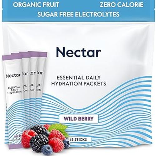 Nectar Hydration Packets - Electrolytes Powder Packets - No Sugar or Calories - Organic Fruit Liquid Daily IV Hydrate Packets for Dehydration Relief and Rapid Rehydration (Berry 18 Pack)