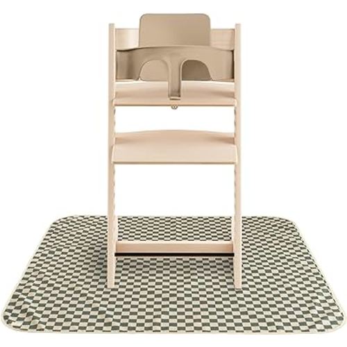 mushie Baby Splat Mat 42.5x42.5 Inch (Olive Check) | Water Resistant for Under High Chair and Infant Play