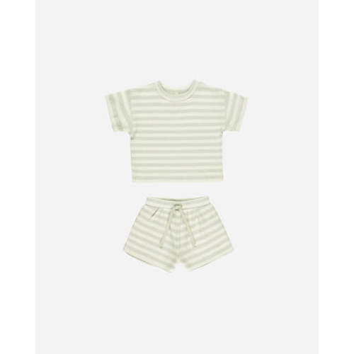Waffle Tee + Short Set || Mint Stripe, 6-12m