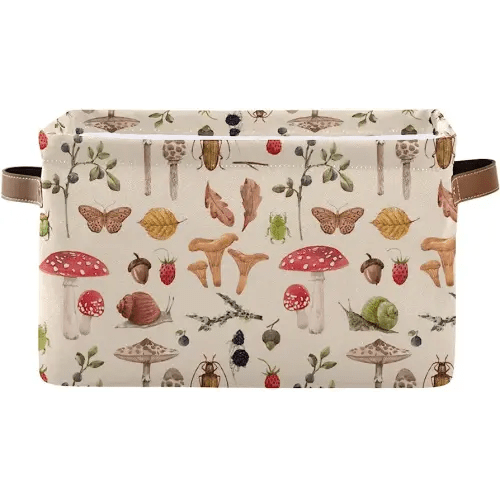 Mushroom Rectangle Storage Basket Collapsible Storage Bin for Nursery Toys Books Waterproof Baskets for Closet Shelves Bedroom Decor