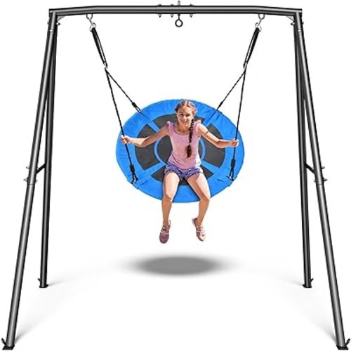 Trekassy Saucer Swing with Frame for Kids Outdoor, 440lbs Swing Set with Heavy Duty Metal Swing Stand for Backyard, Outdoor Kids Play Equipment