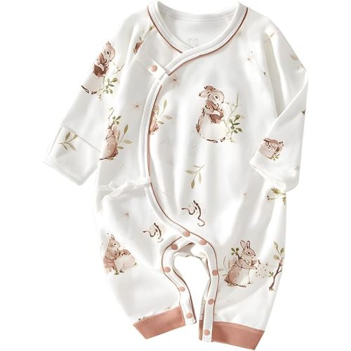 100% Organic Cotton Soft Newborn Baby Romper Jumpsuits for Boys and Girls Unisex, Long Sleeve, 0-6 Months